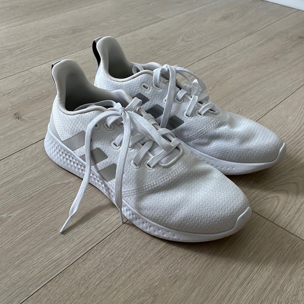 White Adidas with silver stripe Womans *Size 10*